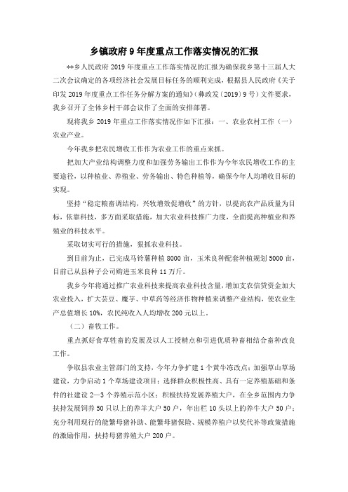 最新-乡镇政府9年度重点工作落实情况的汇报 精品