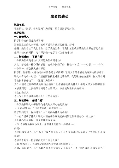 湘教版五年级上册《生命的感动》2WORD版教案
