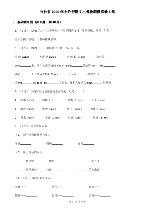 吉林省2020年小升初语文小考检测模拟卷A卷