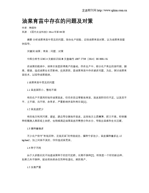 油菜育苗中存在的问题及对策