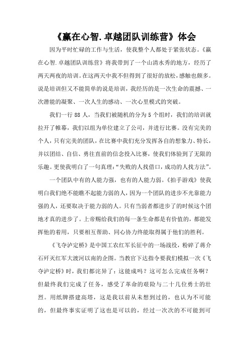 《赢在心智.卓越团队训练营》体会