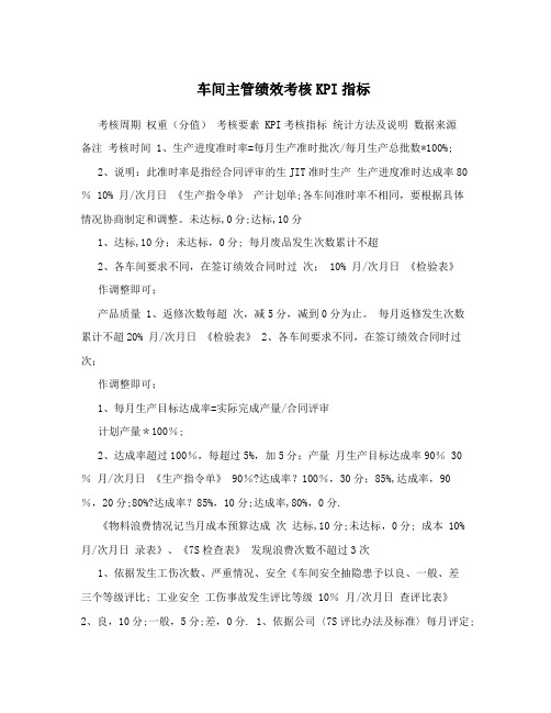 车间主管绩效考核KPI指标