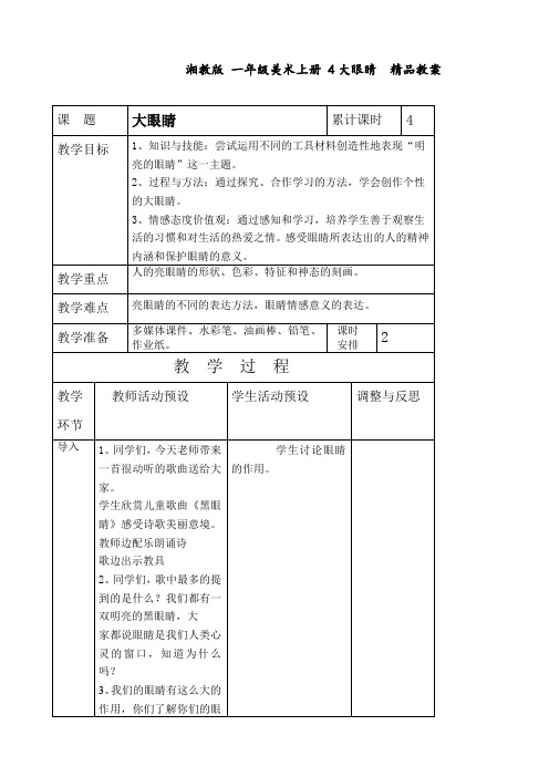 湘教版 一年级美术上册 4大眼睛  精品教案