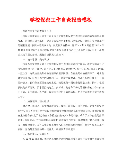 学校保密工作自查报告模板
