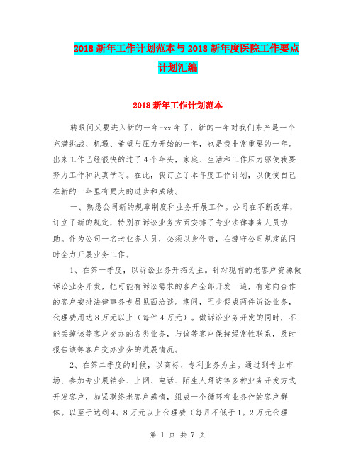 2018新年工作计划范本与2018新年度医院工作要点计划汇编.doc