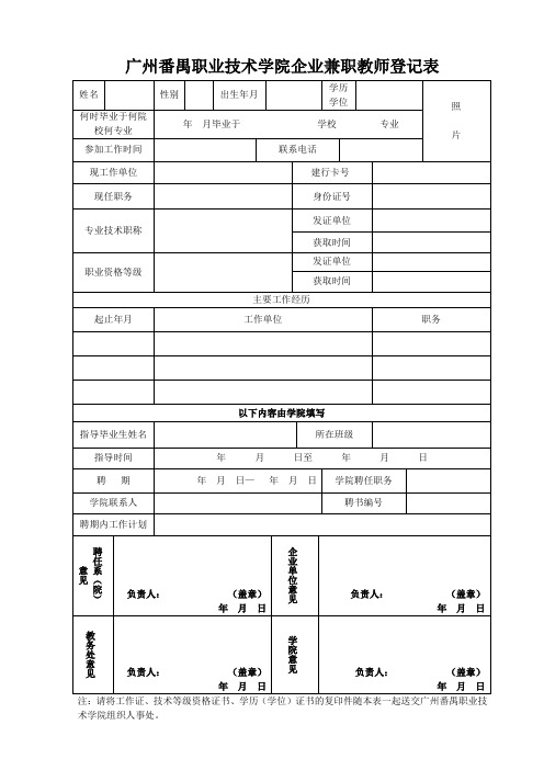 企业兼职教师登记表