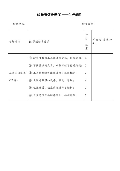 6S检查评分表