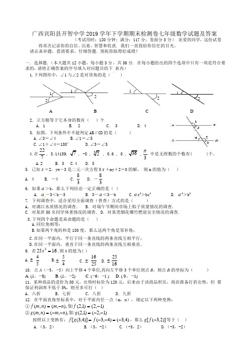 广西宾阳县开智中学2019学年下学期期末检测卷七年级数学试题
