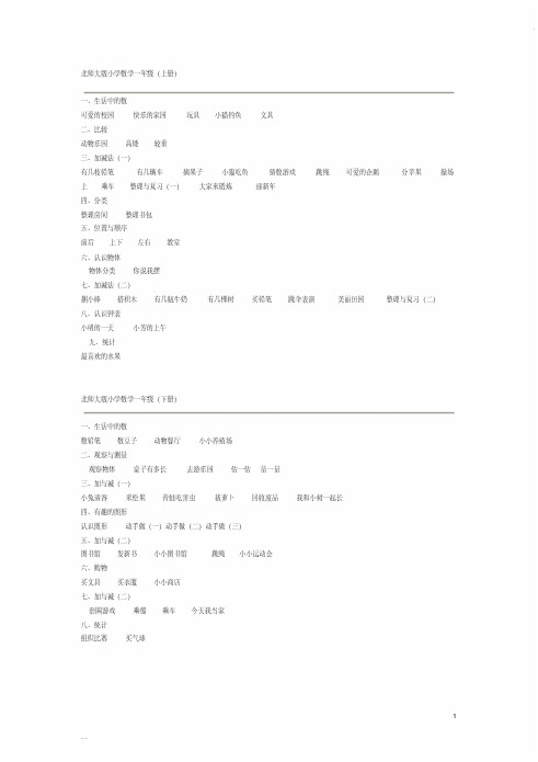 最新版北师大版小学数学教材目录__详细版