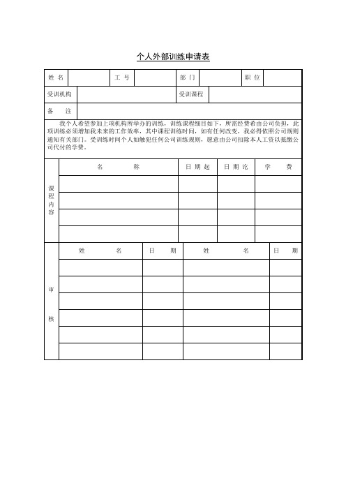 个人外部训练申请表