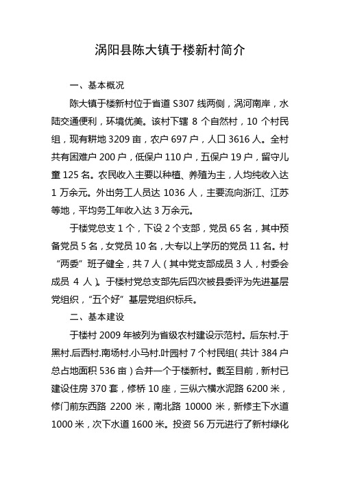 涡阳县陈大镇于楼村简介(新)