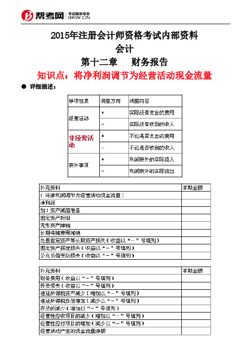 第十二章财务报告-将净利润调节为经营活动现金流量