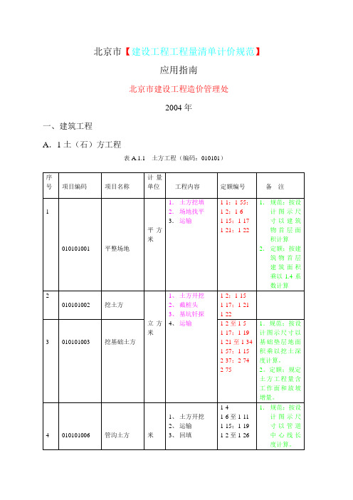 北京市建设工程工程量清单计价规范(应用指南)