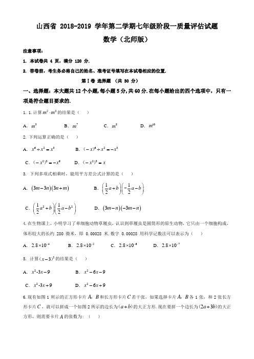 山西省2018-2019年第二学期七年级阶段一质量评估试题·数学(北师版)·试题