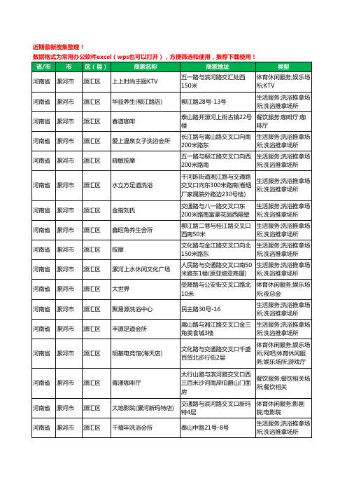 2020新版河南省漯河市源汇区休闲娱乐工商企业公司商家名录名单黄页联系方式大全295家