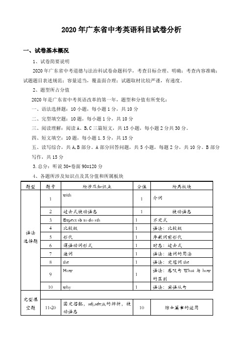 2020年广东省中考英语试卷分析