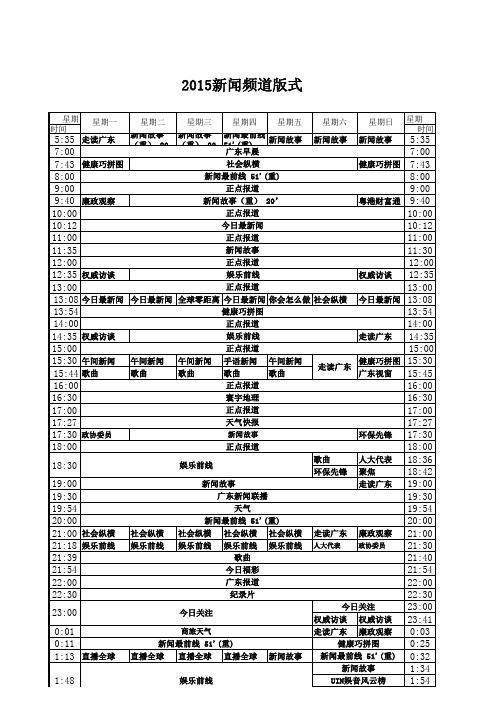 2015年广东新闻频道节目表 执行力传媒