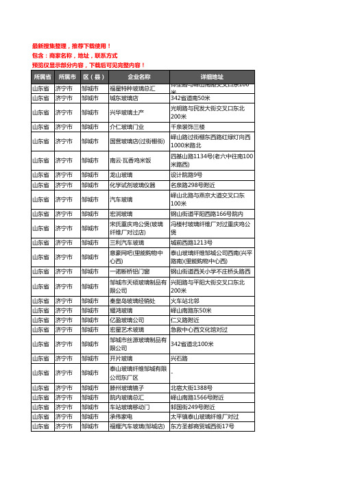 新版山东省济宁市邹城市玻璃企业公司商家户名录单联系方式地址大全47家