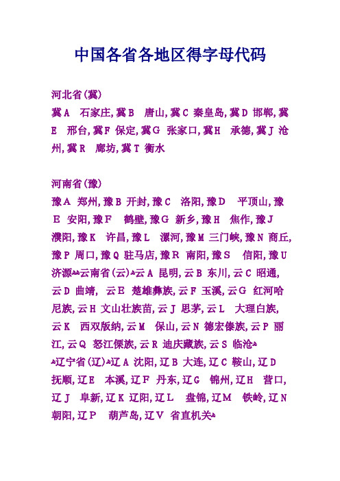 中国各省各地区的字母代码