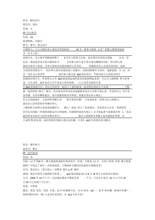 刀剑神域的人物介绍