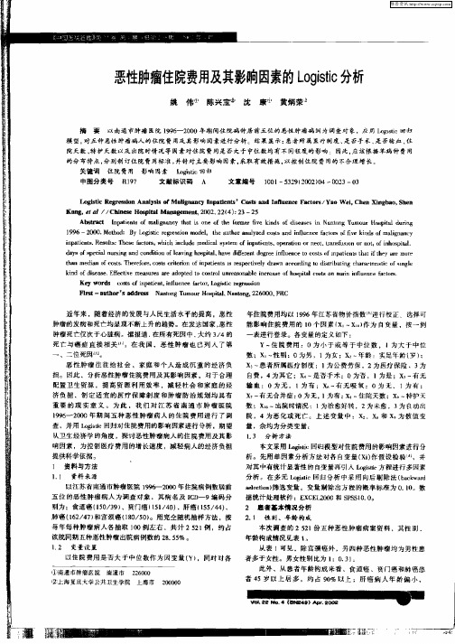 恶性肿瘤住院费用及其影响因素的Logistic分析