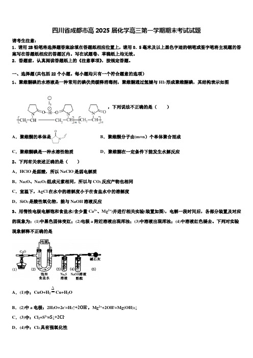 四川省成都市高2025届化学高三第一学期期末考试试题含解析