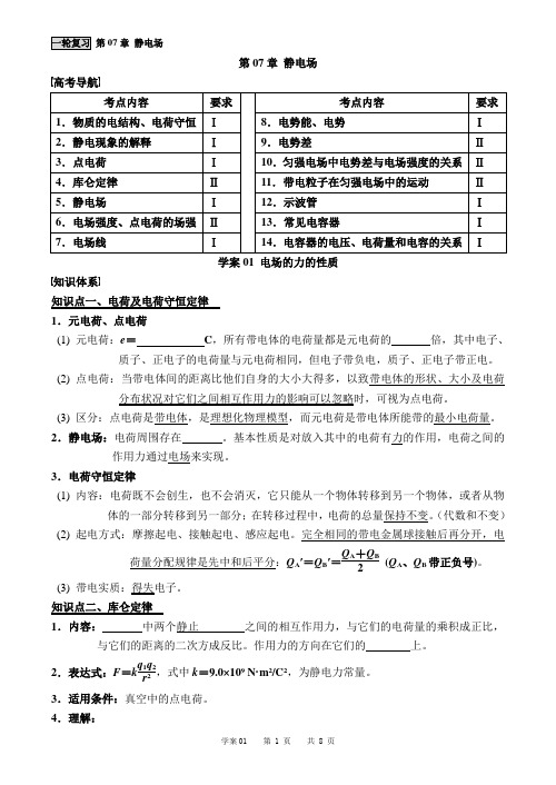 2019高考物理一轮复习第07章学案01 电场力的性质 [导学案]