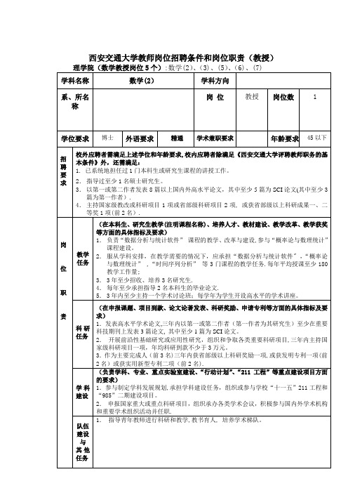 西安交通大学教师岗位招聘条件和岗位职责教授