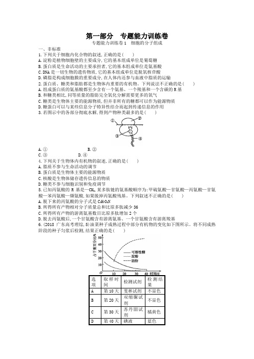 高三生物二轮复习：专题能力训练卷1《细胞的分子组成》及答案