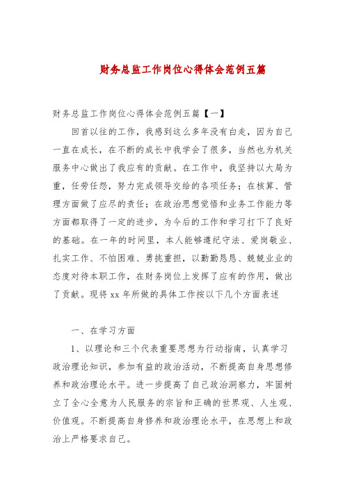 财务总监工作岗位心得体会范例五篇
