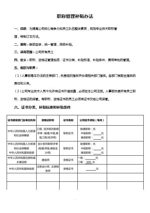 职称管理补贴办法
