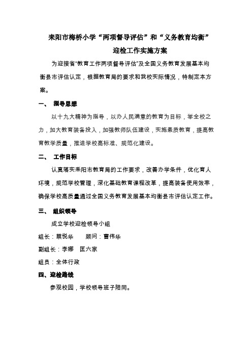 耒阳市梅桥小学“两项督导评估”和“义务教育均衡”迎检工作实施方案