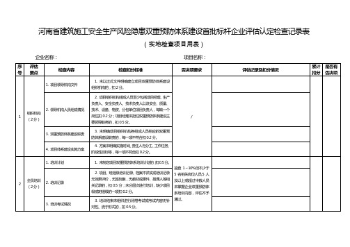河南省建筑施工安全生产风险隐患双重预防体系建设首批标杆企业评估认定检查记录表(检查项目用表)草