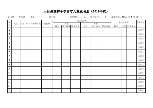 三台县观桥小学留守儿童花名册模版