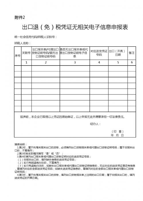 出口退(免)税凭证无相关电子信息申报表