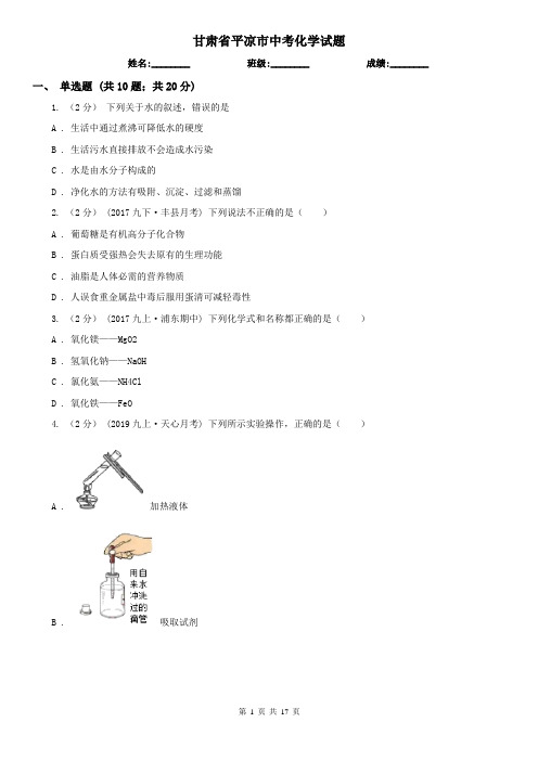 甘肃省平凉市中考化学试题
