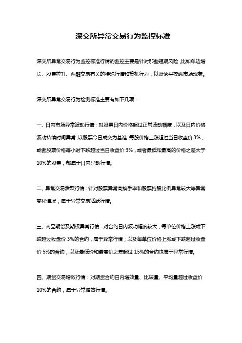 深交所异常交易行为监控标准