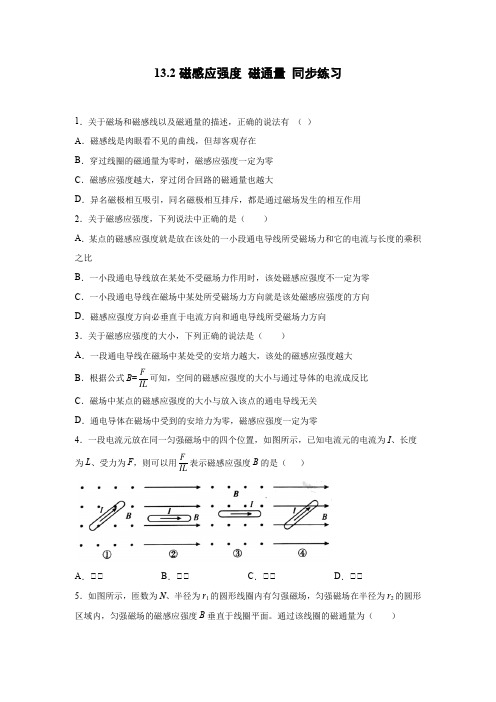 13.2磁感应强度 磁通量 同步练习—高二上学期物理人教版(2019)必修第三册