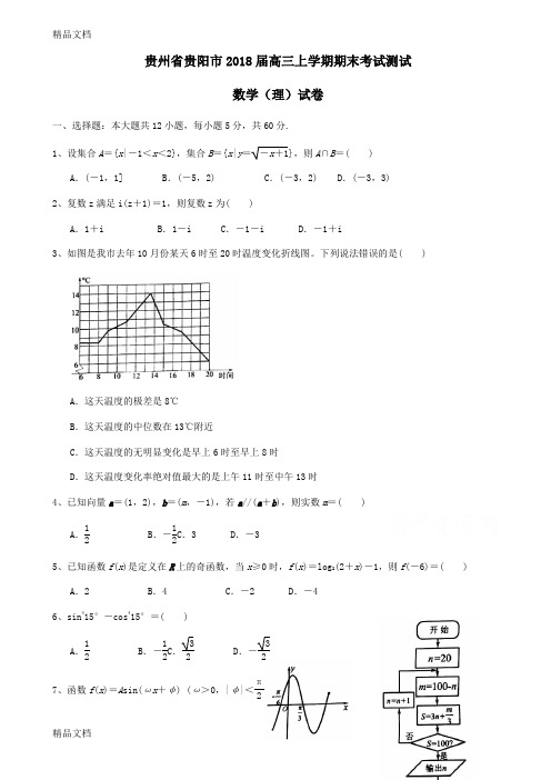 贵州省贵阳市2018届高三上学期期末考试数学(理)测试卷含答案(汇编)