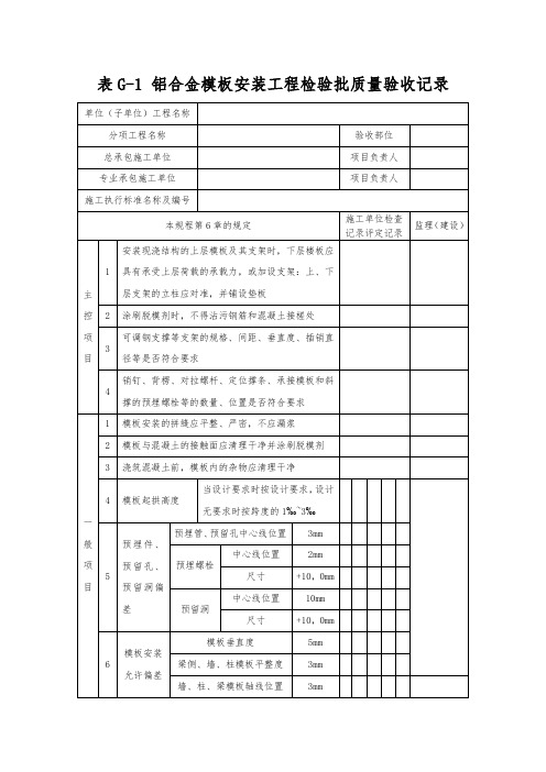 铝合金模板安装及拆除工程检验批质量验收记录