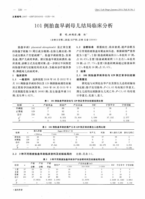 101例胎盘早剥母儿结局临床分析