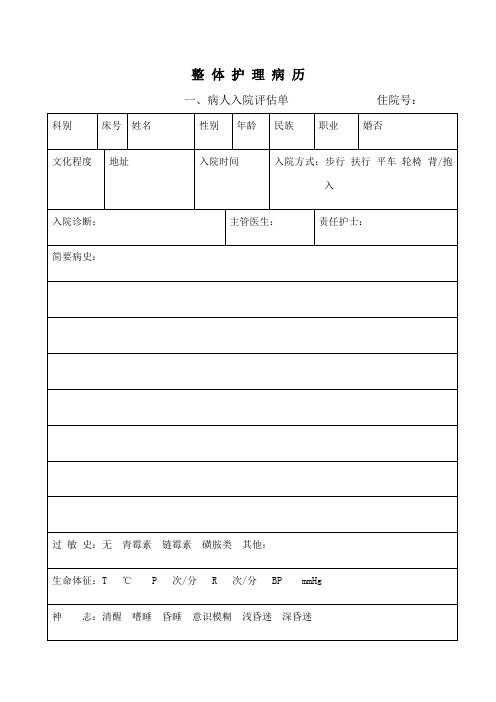 整体护理病历