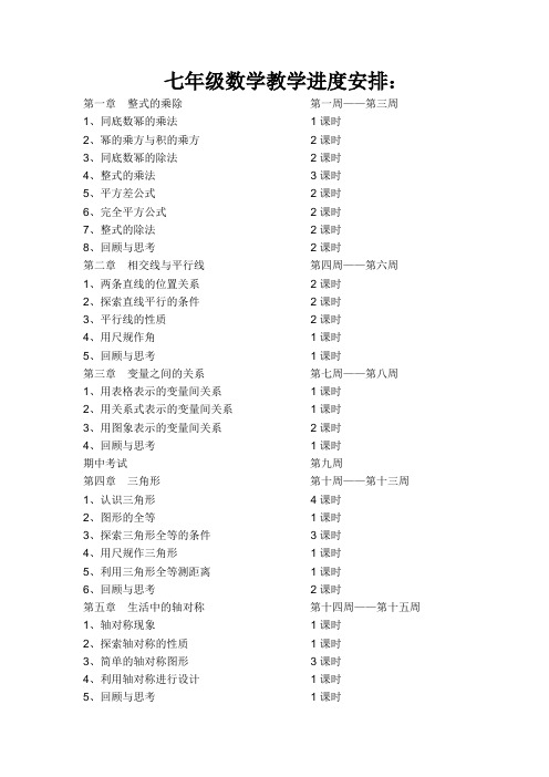 七年级数学教学进度安排