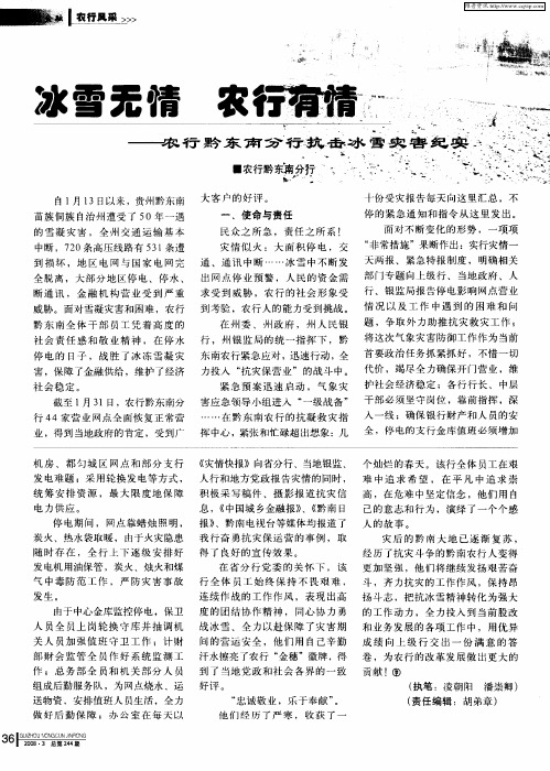 冰雪无情 农行有情——农行黔东南分行抗击冰雪灾害纪实