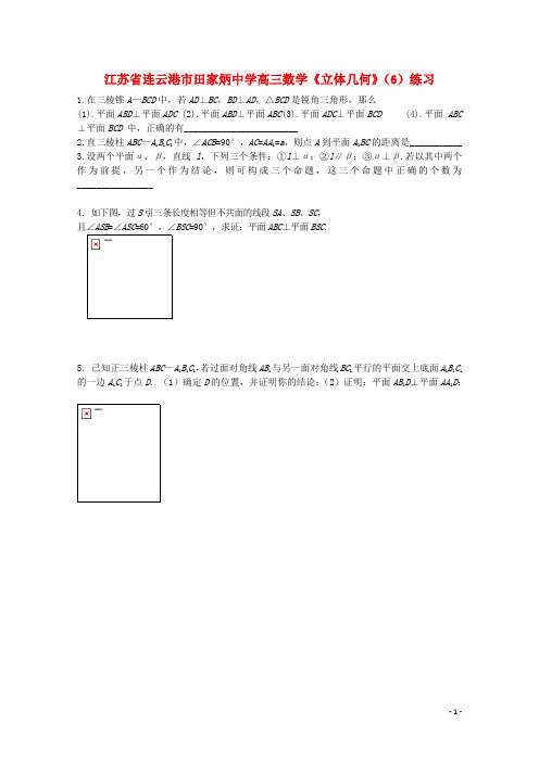 江苏省连云港市田家炳中学高三数学《立体几何》(6)练习