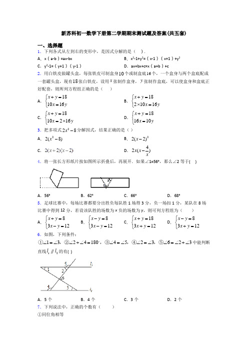 新苏科初一数学下册第二学期期末测试题及答案(共五套)
