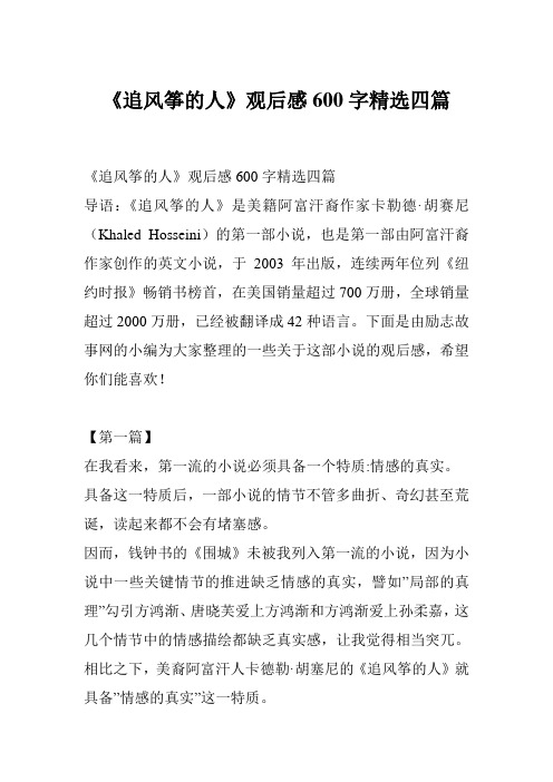 《追风筝的人》观后感600字精选四篇