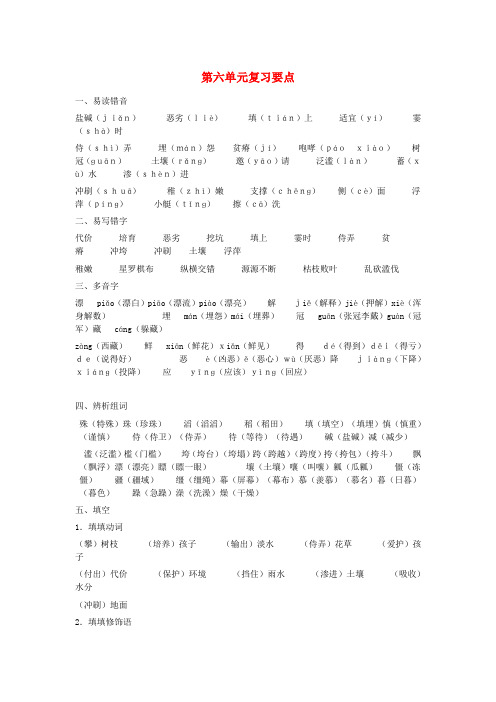 2020春四年级语文下册 第六单元 复习要点素材 苏教版