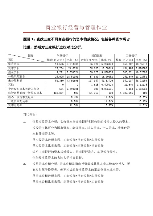 商业银行经营与管理课后作业：华夏银行,招商银行、工商银行资本构成比较