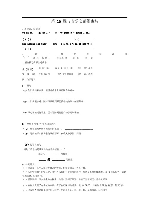 苏教版五年级下册《音乐之都维也纳》课堂练习